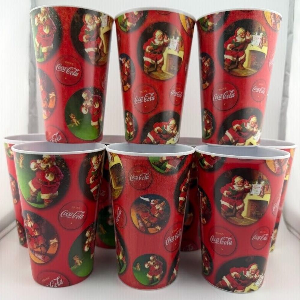 Vintage Gibson Coca-Cola Christmas Santa 5 Inch Melamine Cups, Set of 10